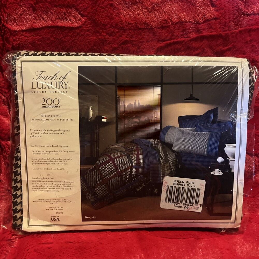 Touch of Luxury 200 Thread Count No Iron Percale Graphix Multi Queen Flat Sheet
